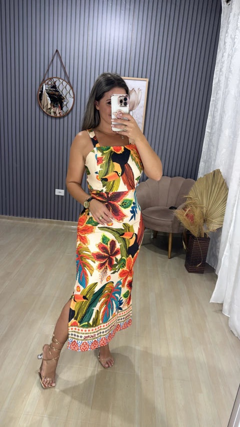 Vestido canelado inspiração farm