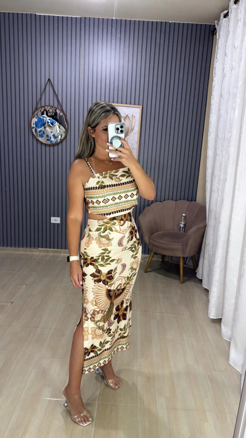 Vestido canelado inspiração farm