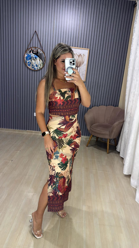 Vestido canelado inspiração farm