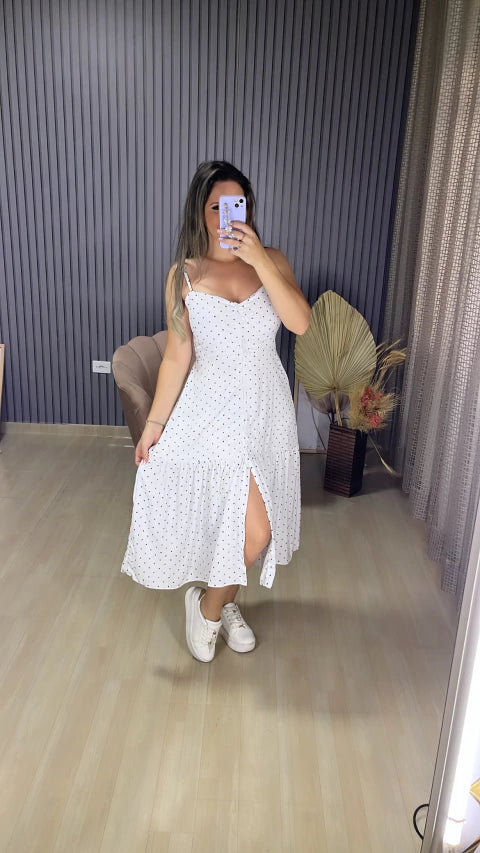 Vestido alça midi poa