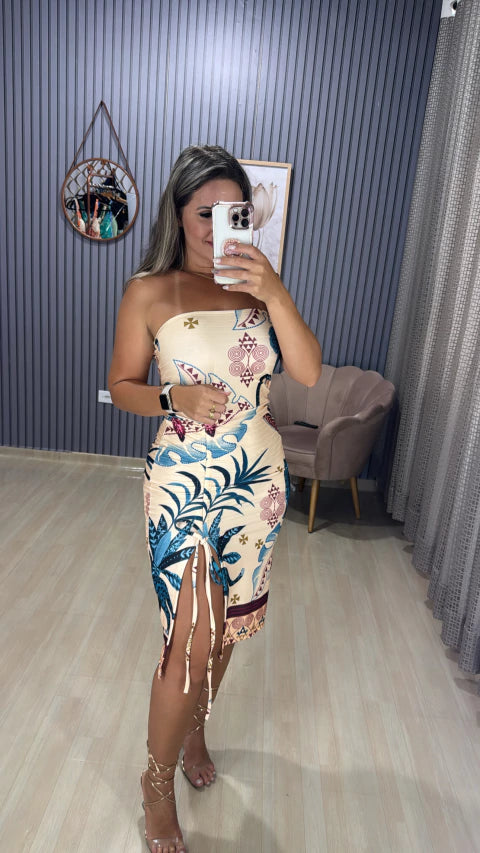 Vestido canelado inspiração farm