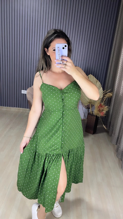 Vestido alça midi poa