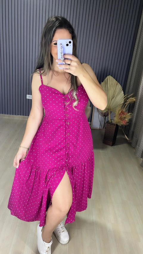 Vestido alça midi poa