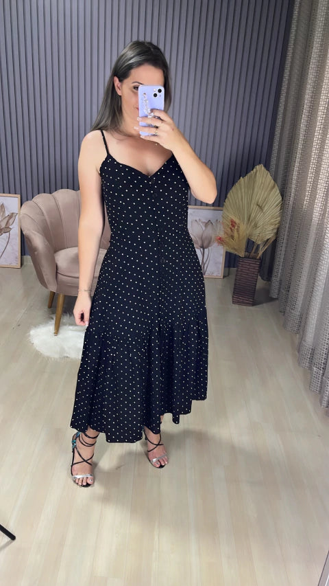 Vestido alça midi poa