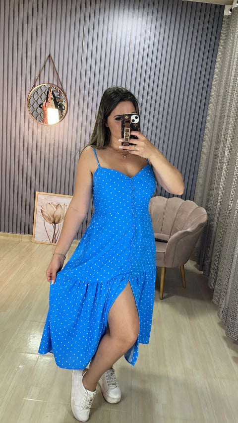 Vestido alça midi poa