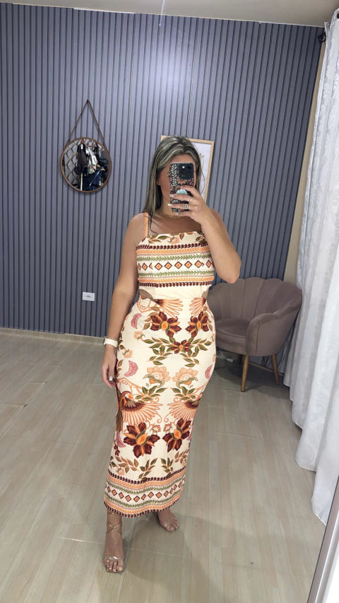 Vestido canelado inspiração farm