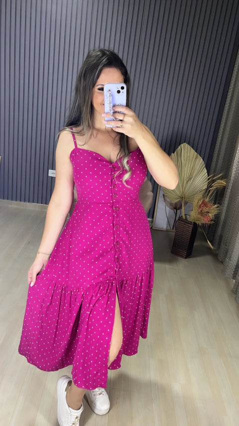Vestido alça midi poa