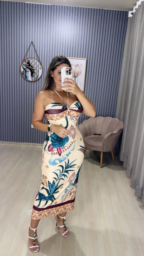 Vestido canelado inspiração farm