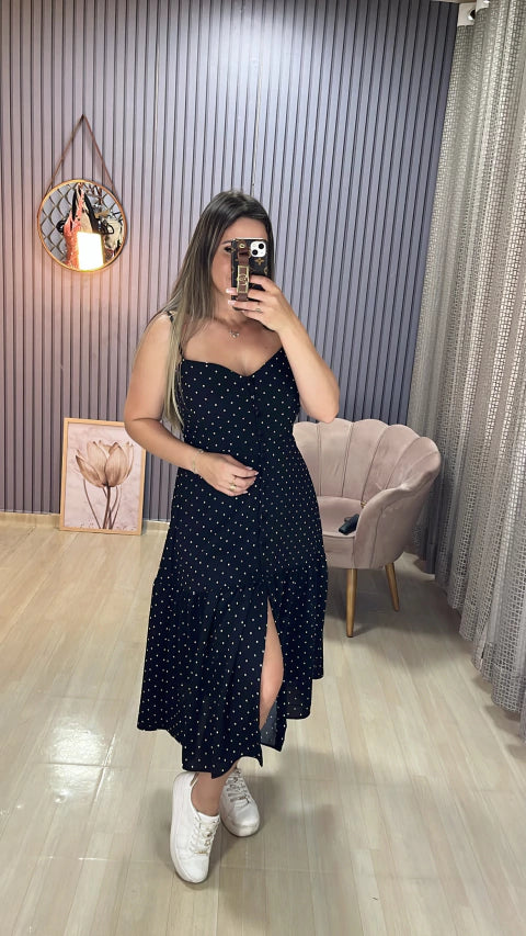 Vestido alça midi poa