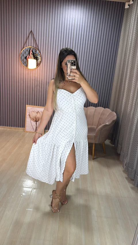 Vestido alça midi poa