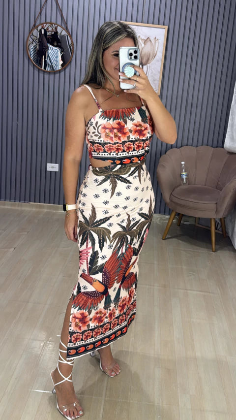 Vestido canelado inspiração farm