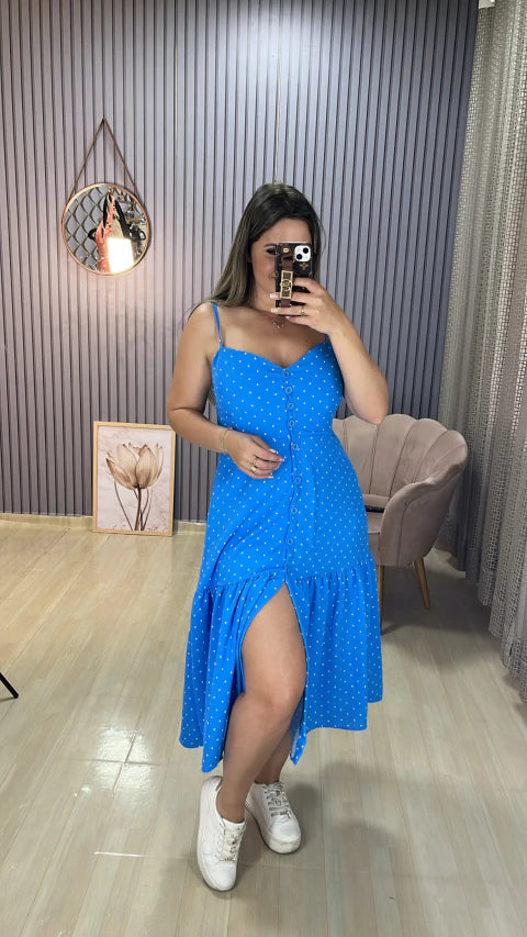 Vestido alça midi poa