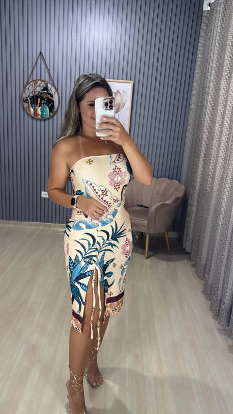 Vestido canelado inspiração farm