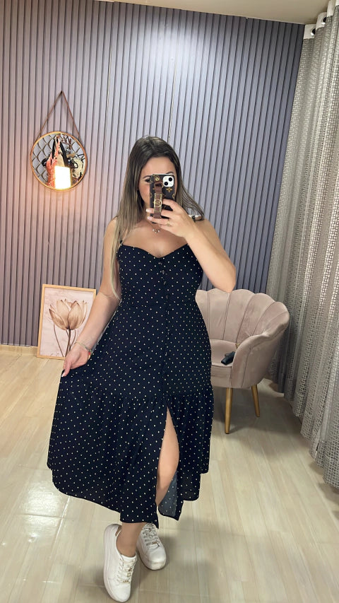 Vestido alça midi poa