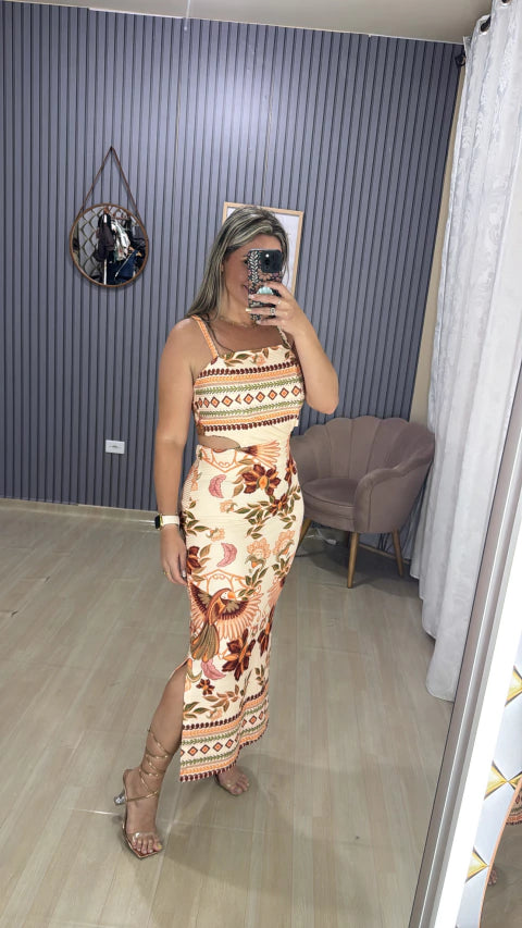 Vestido canelado inspiração farm