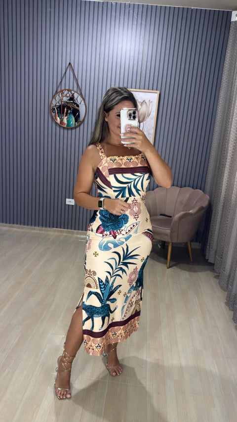 Vestido canelado inspiração farm