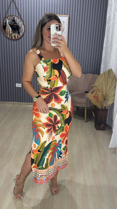 Vestido canelado inspiração farm