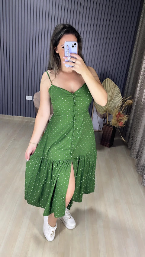 Vestido alça midi poa