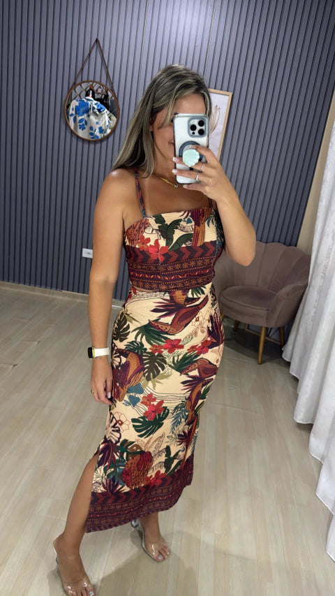 Vestido canelado inspiração farm