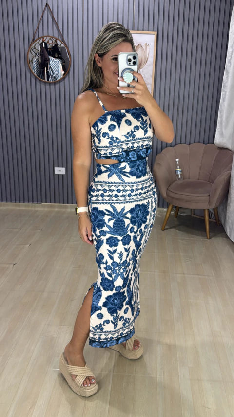 Vestido canelado inspiração farm