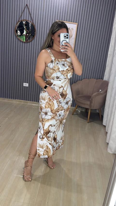 Vestido canelado inspiração farm